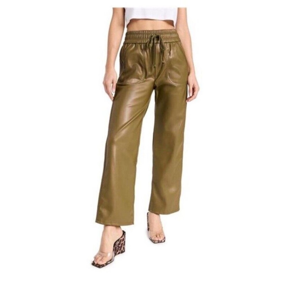 MOTHER Green Wide Leg High Rise Faux Leather Pants Size Large